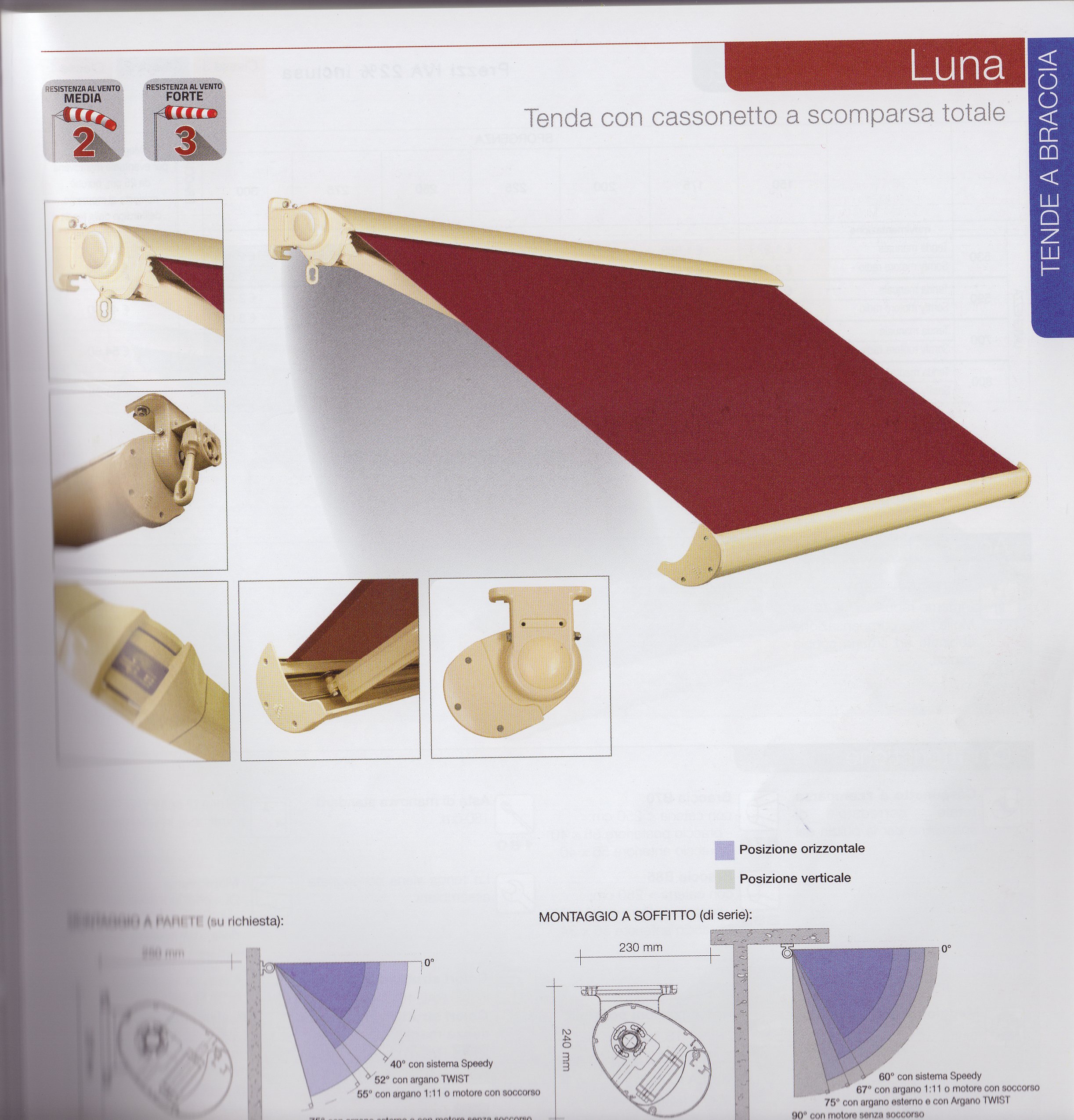 TENDA CASSONATA COMPLETA - Tenda a cassonetto totale che garantisce la durata del telo
Argano rapporto 1:11 di serie
Braccia 56X40 con catena per sporgenze inferiori a 250
Braccia anteriore 56X34 con catena per sporgenze superiori a 250
Braccia posteriore 65X38 con catena per sporgenze superiori a 250
Possibilità di motorizzazione con motori Somfy-Nice-Cherubini